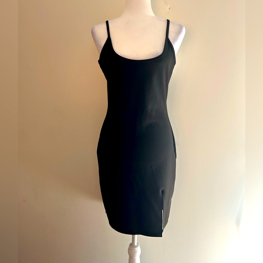 Little black side slit midi dress